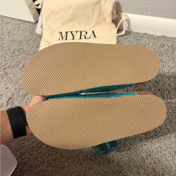 Myra Turquoise Hand-Tooled Sandals with Buckles - Picture 3 of 6